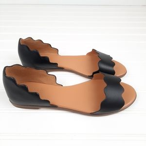 NEW J. Crew Leather Scalloped Peep-Toe Flats Sz 8